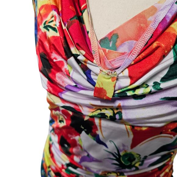 Lauren Ralph Lauren Cowl Neck Wiggle Dress Sz 12 Ruched Watercolor Bloom NWT - Picture 8 of 9